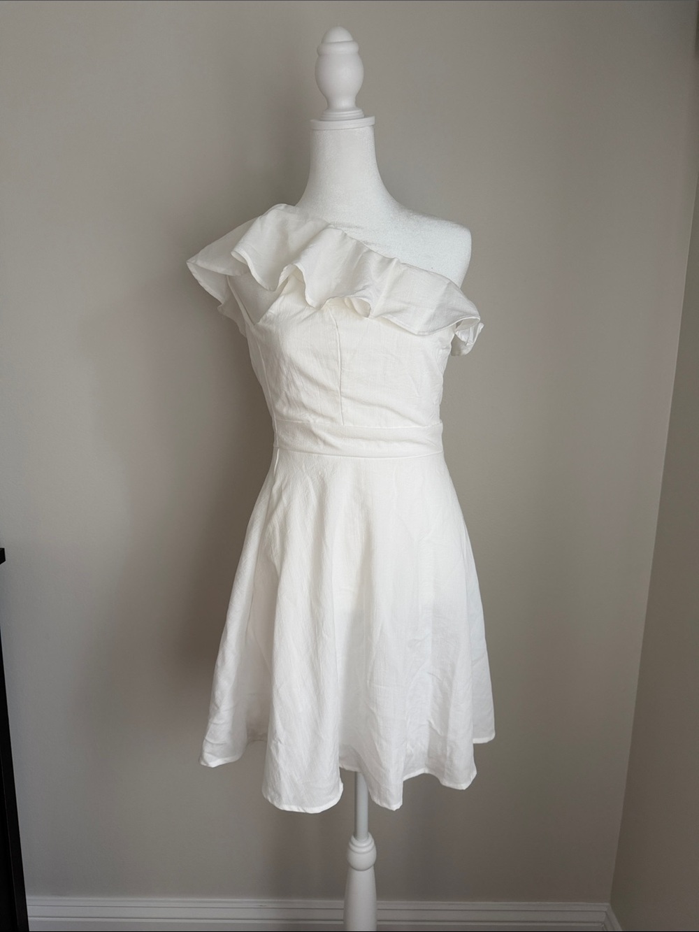 Francesca's Collections White One-Shoulder Ruffle Dress NWT